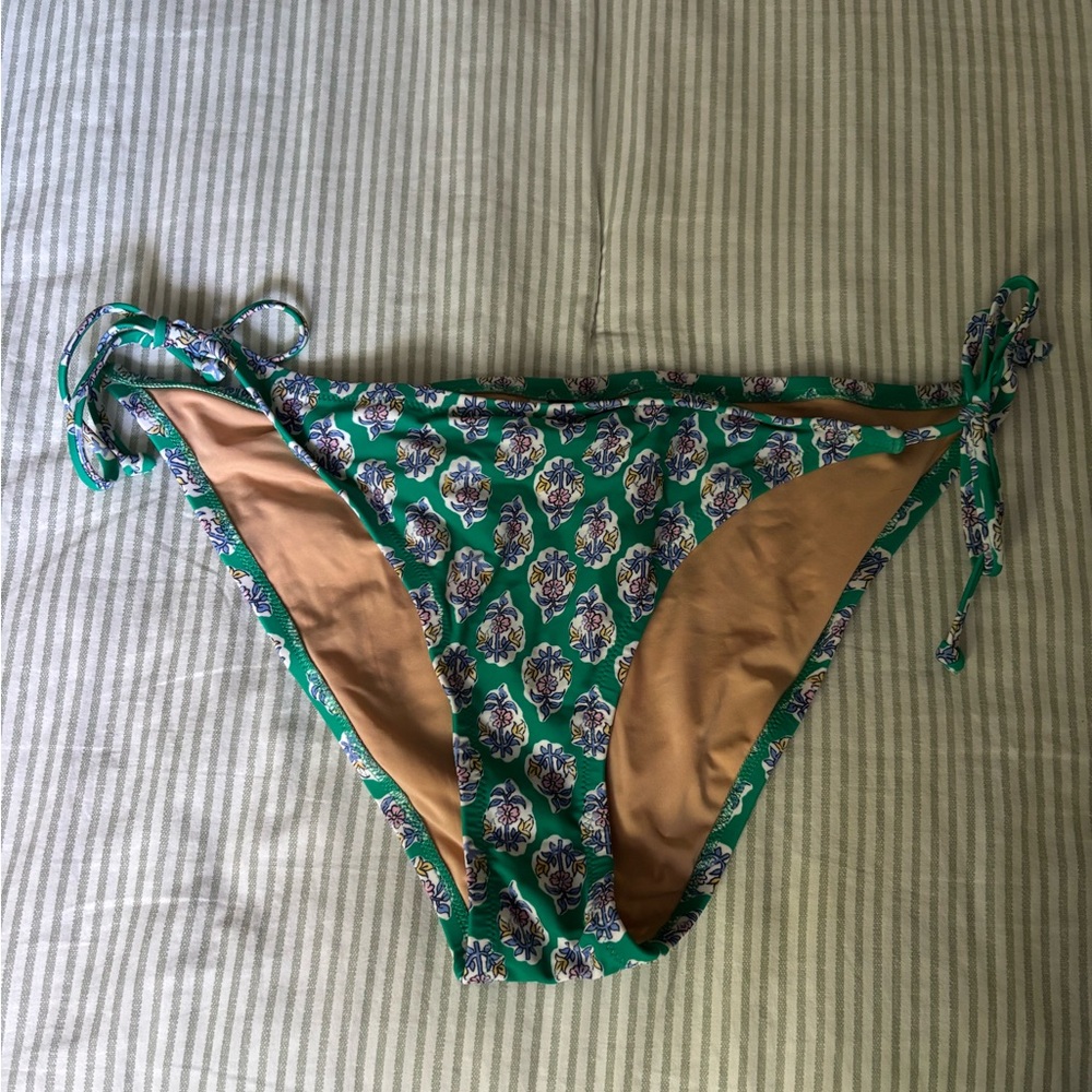 J. Crew Green Floral Tie-Side Bikini Bottoms